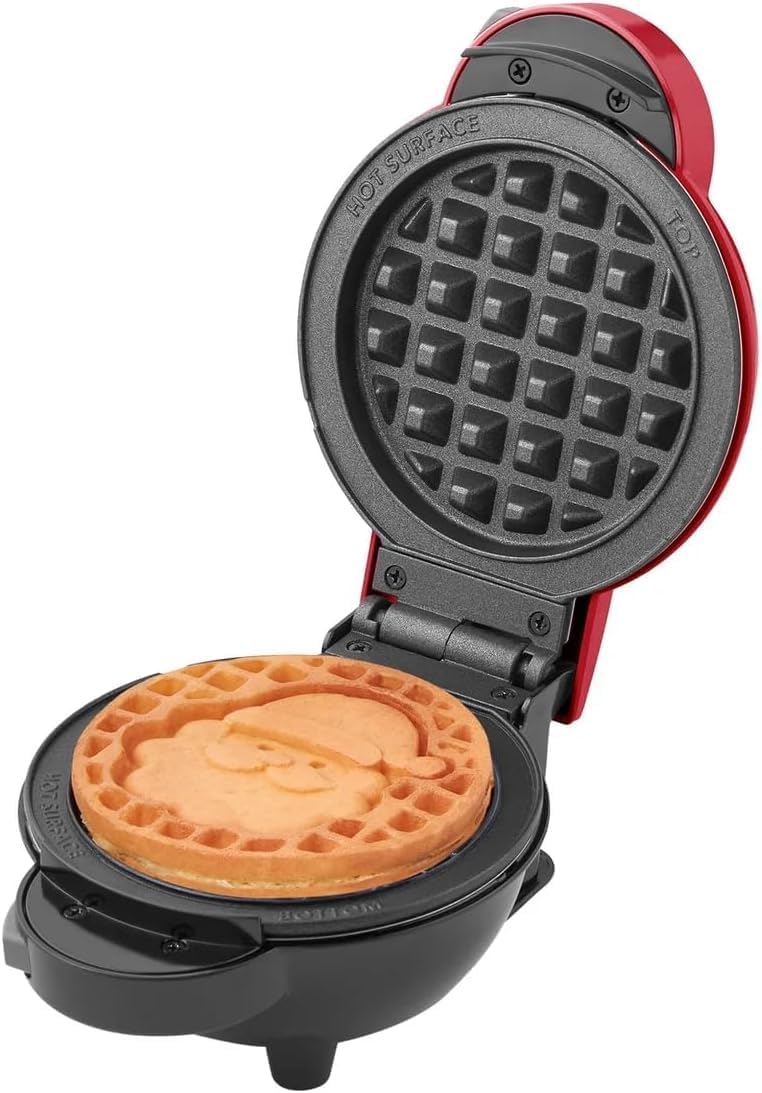 Dash Multimaker with 7 Removable Plates: Waffle Iron & Griddle + 3 Themed Plates - Santa Pumpkin Snowman - Mini Waffle for Halloween and Christmas Holidays - for Kids and Families (Red) - Image 5